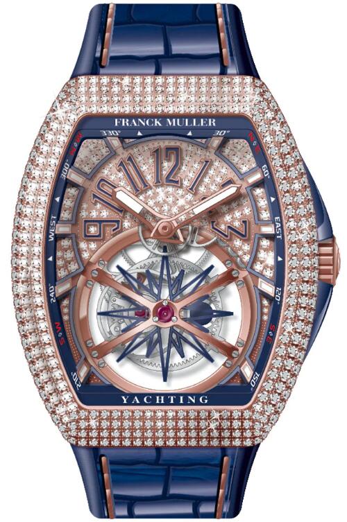 Review Franck Muller Vanguard Full Diamond Yachting Rose Gold Replica Watch V 45 T GR CS YACHT D CD (BL) (5N) (DIAM.BL.5N) - Click Image to Close